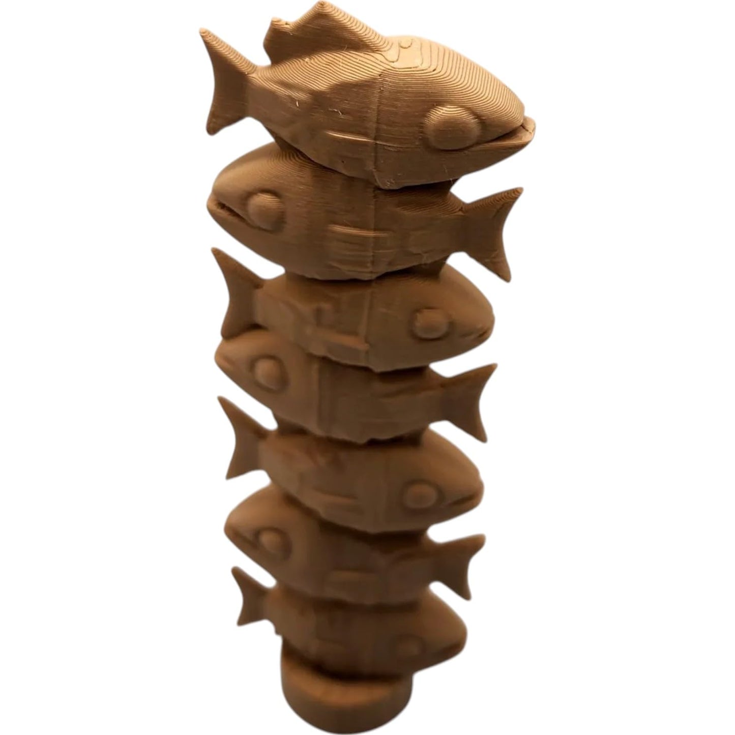 Wood Carved-Style Fish Totem Figurine – Vertical 3D Printed Aquatic Sculpture for Rustic Decor, Symbolic Display & Coastal Collectors – 3D Printed in Canada