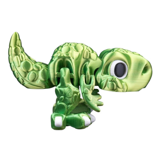Allosaurus Articulated Dinosaur Fidget Figure – Articulated Green Dino with Big Eyes – Collectible Desk Toy for Teens & Adults – 3D Printed in Canada