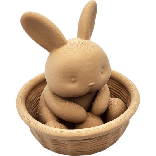 Bunny in a Basket Figurine – Cute Easter Rabbit Statue for Spring Décor, Nursery or Collectors – 3D Printed in Canada
