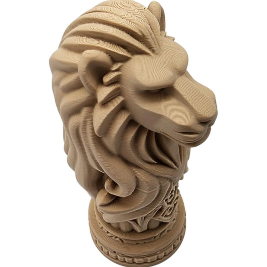 Lion Totem Pole – Regal Lion Bust Sculpture with Spiral Tribal Base – 3D Printed in Canada