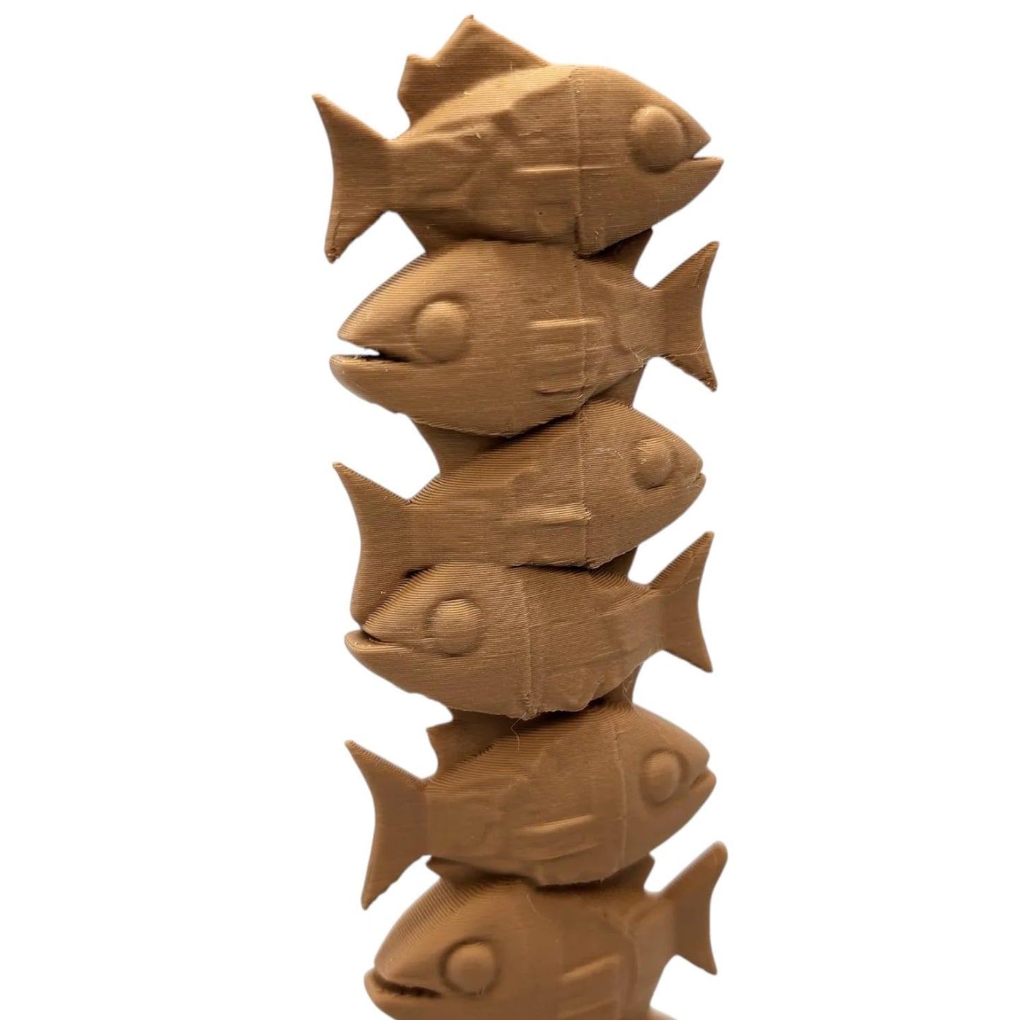 Wood Carved-Style Fish Totem Figurine – Vertical 3D Printed Aquatic Sculpture for Rustic Decor, Symbolic Display & Coastal Collectors – 3D Printed in Canada