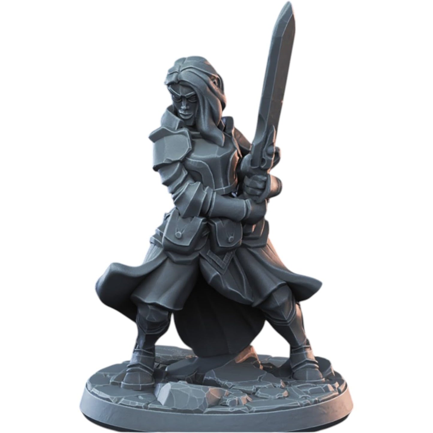 Female Knight Miniature with Two-Handed Sword for Tabletop RPG, Wargaming & Display – Armored Fantasy Warrior Figure for Painting & Collectors – 3D Printed in Canada
