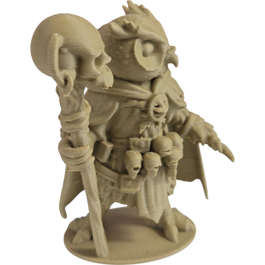 The Necromancer Owl Figurine – Dark Fantasy Owl with Skull Staff & Ritual Cloak – Owls & Dragons Collection – Paintable Display Miniature – 3D Printed in Canada