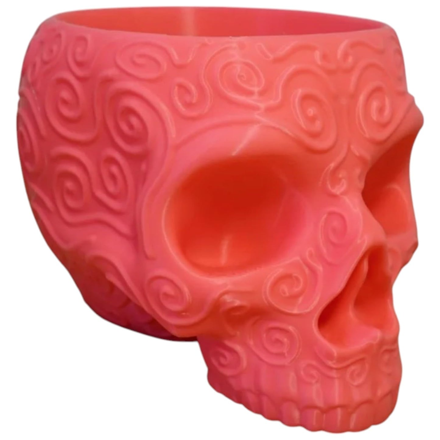Sugar Skull Bowl with Embossed Swirl Design – Gothic Candy Dish or Decorative Container – Bright Pink – 3D Printed in Canada