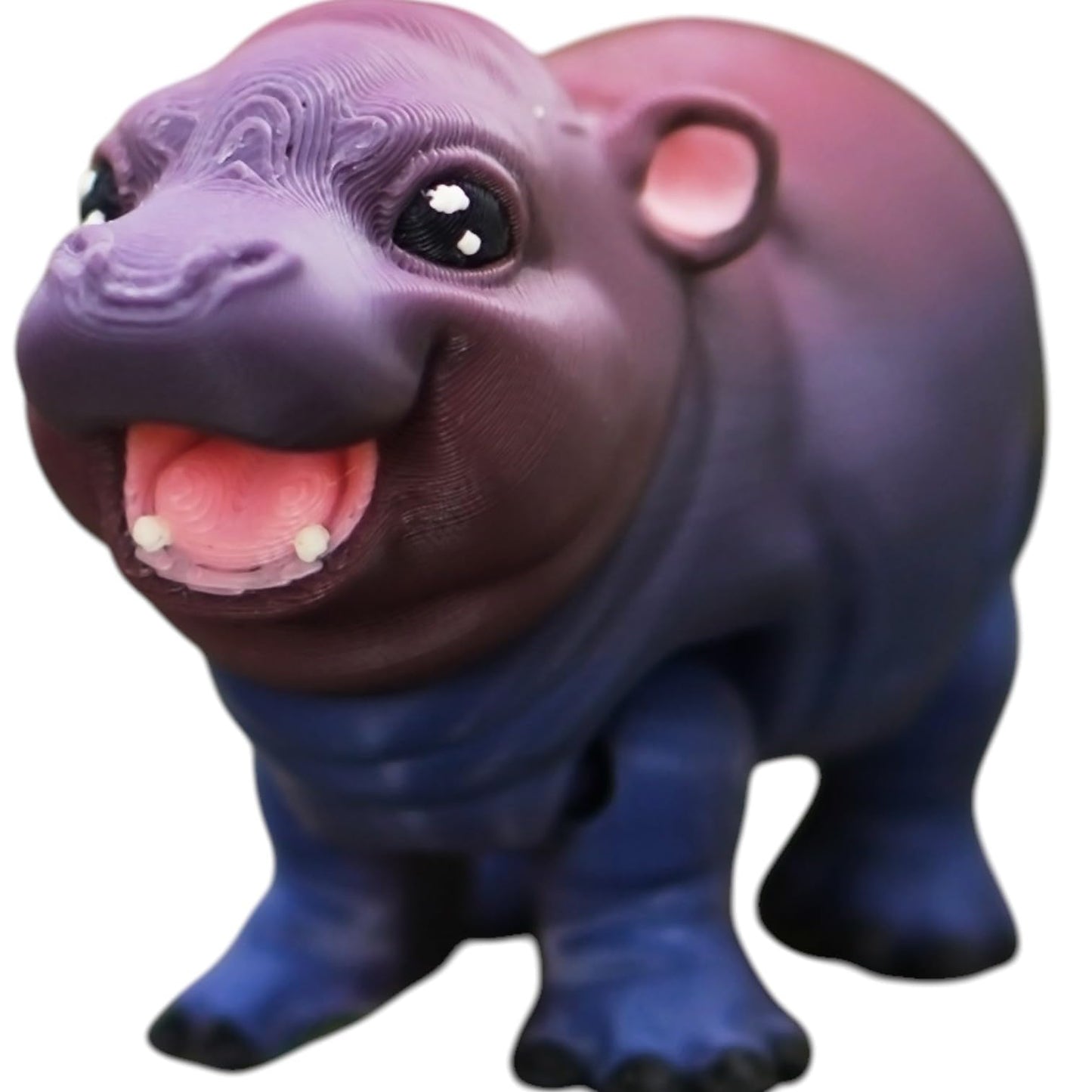 Smiling Baby Hippo Figurine with Articulated Legs – Cute Desk Animal Collectible for Shelf or Gift – 3D Printed in Canada