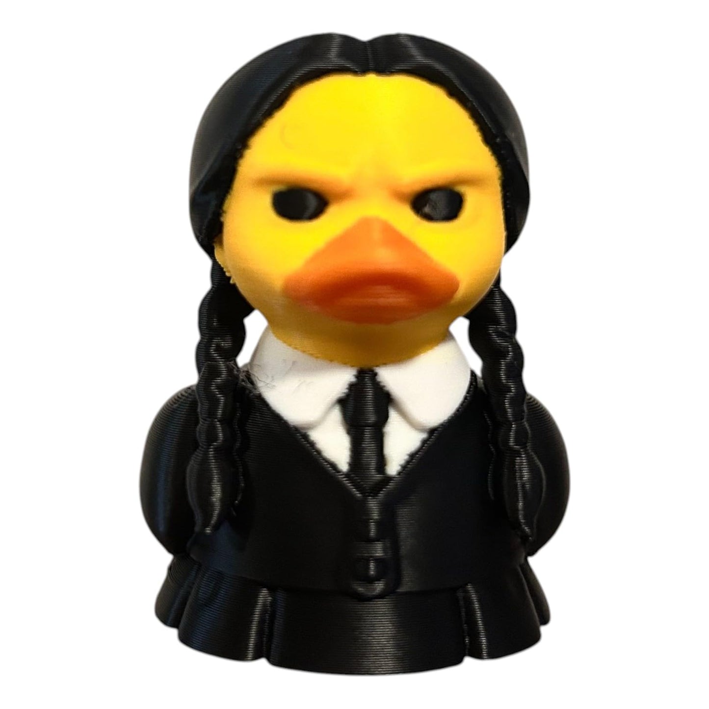 Morbid Pigtailed Goth Duck Figurine – Gothic Collectible with Braids & Moody Expression – Desktop Decor for Fans of Dark Aesthetics – 3D Printed in Canada
