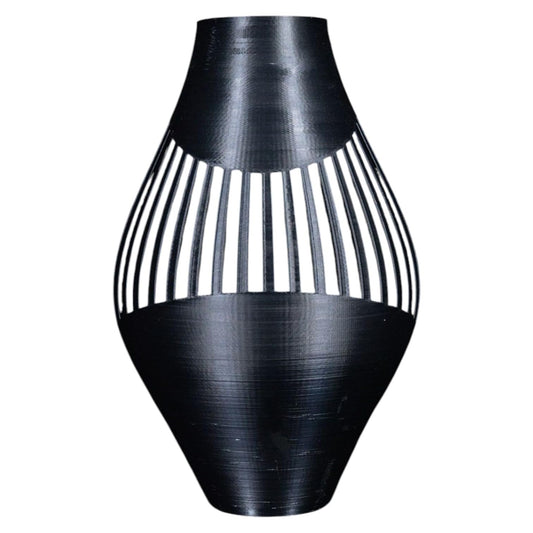 Modern Spiral Ribbed Vase for Home Decor – Sleek Black Geometric Flower Holder – Contemporary Decorative Centerpiece for Table, Shelf, or Office – 3D Printed in Canada