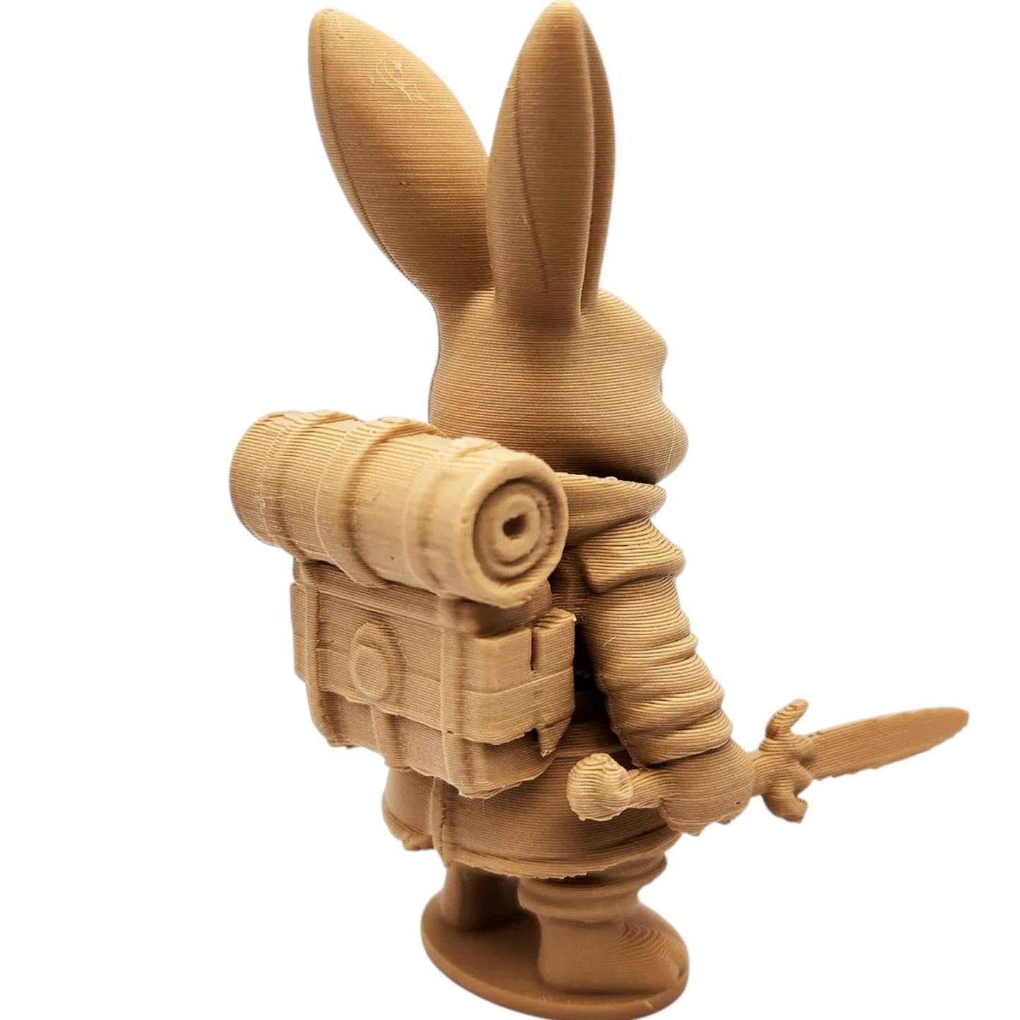 Bunny Warrior Figurine with Shield and Sword – Wood-Style 3D Printed Fantasy Rabbit Miniature for TTRPG or Shelf Display – 3D Printed in Canada