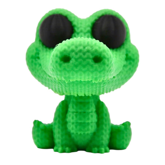 Knitted Alligator Figurine – Faux-Yarn Crocodile-Style Reptile with Big Eyes & Textured Tail – 3D Printed in Canada