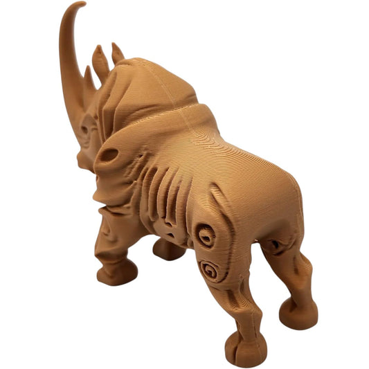 Wood Carved-Style Woolly Rhinoceros Figurine – Prehistoric 3D Printed Rhino Sculpture for Collectors, Shelf Display & Rustic Décor – 3D Printed in Canada