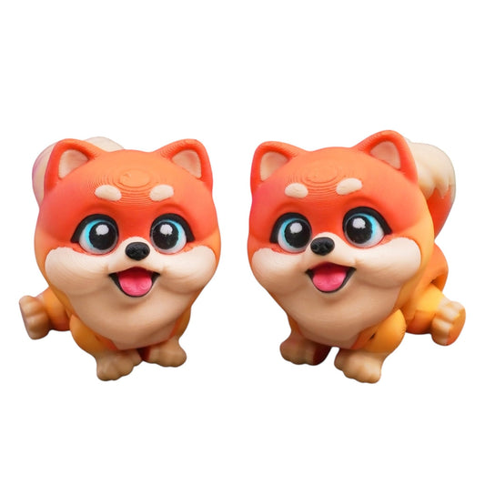 Cute Pomeranian Puppy Figurines (Pack of 2) – Print-in-Place Kawaii Dog Miniatures with Big Eyes – 3D Printed in Canada