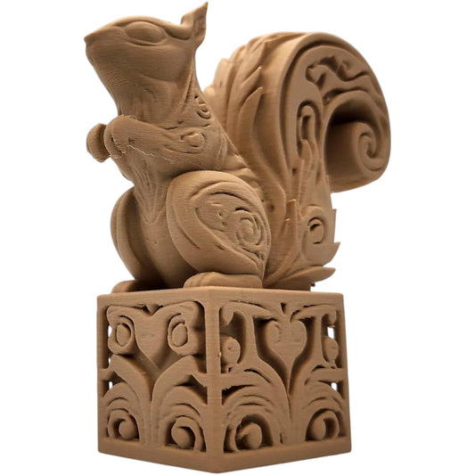 Wood Carved-Style Squirrel Figurine on Ornamental Base – Intricate 3D Printed Forest Animal Sculpture for Shelf Decor & Rustic Collectors – 3D Printed in Canada