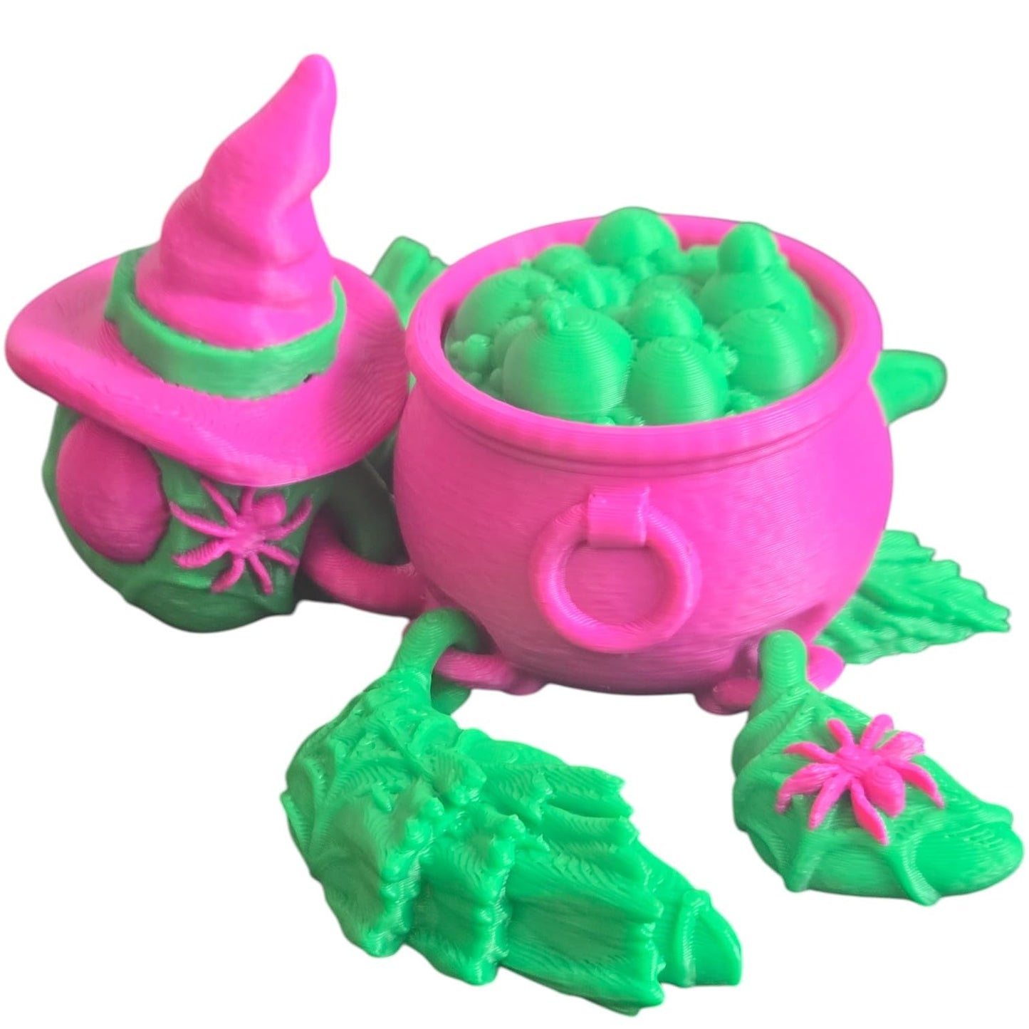 Witch Turtle Halloween Candy Holder – Articulated Witch Turtle Figurine with Cauldron Bowl – Cute Spooky Shelf Decor or Gift for Turtle Lovers – 3D Printed in Canada