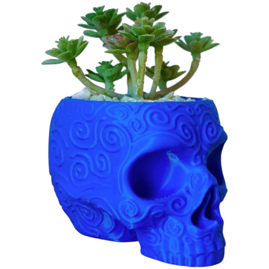 Sugar Skull Planter Pot with Embossed Swirl Texture – Gothic Decor for Succulents, Cacti & Small Plants – 3D Printed in Canada