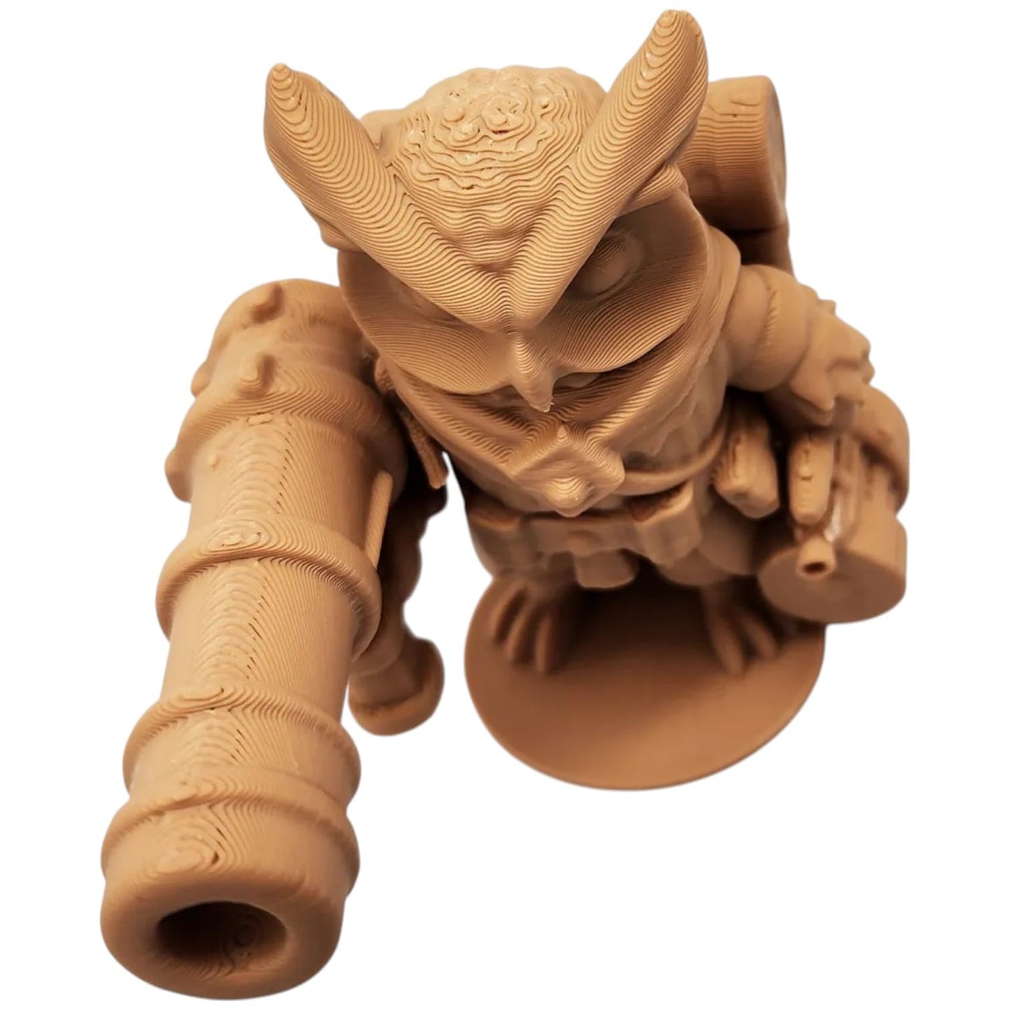 The Cannoneer Owl Figurine – Fantasy Owl with Shoulder Cannon & Heavy Gear – Owls & Dragons Collection – Paintable Display Miniature – 3D Printed in Canada