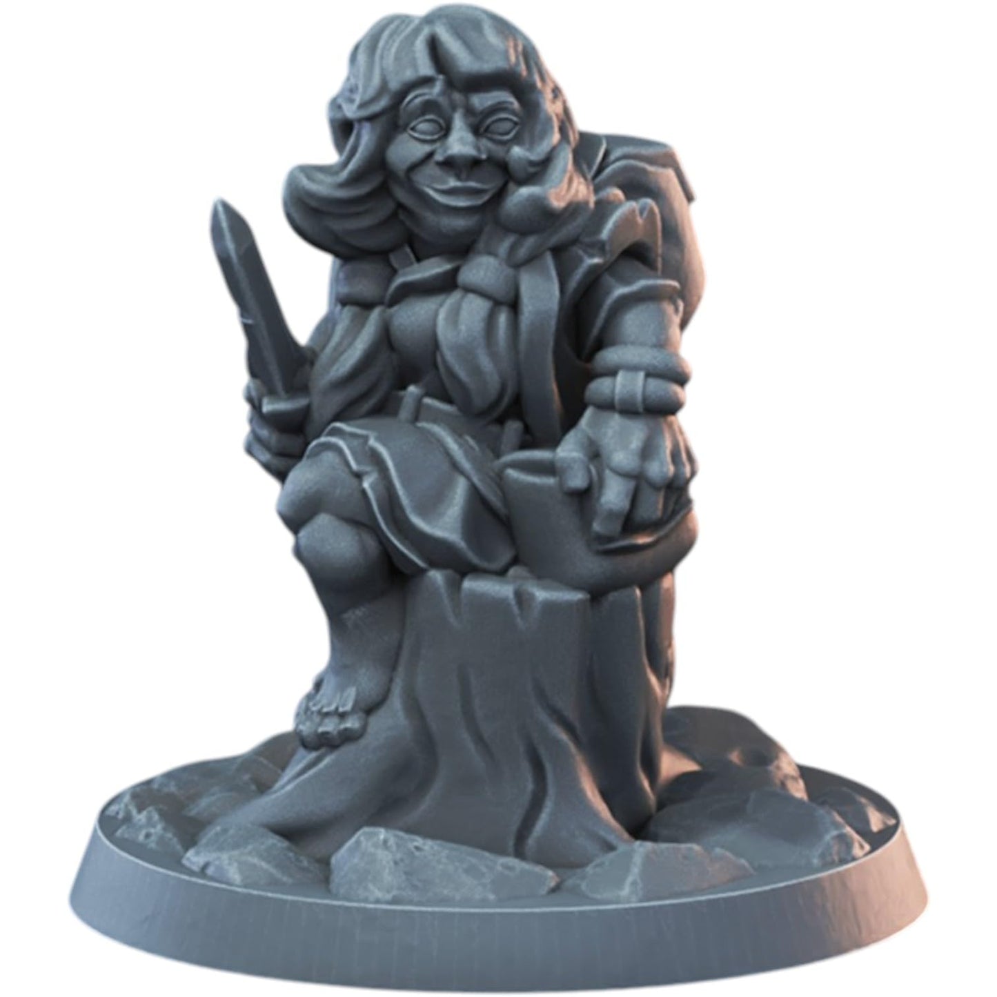 Gnome Female Miniature with Dagger for Fantasy Tabletop RPGs – 32mm Resin Model for Painting & Roleplaying – 3D Printed in Canada