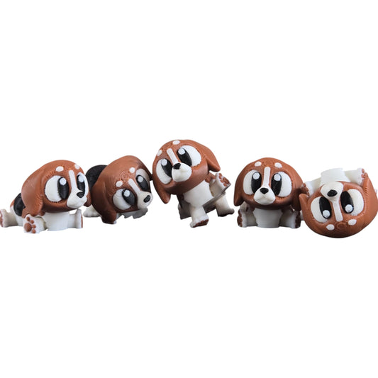5-Pack Mini Baby Beagle Figurines – Articulated Desk Pet Dog Breeds, Collectible Pocket Beagles, Fidget Toys for Teens & Adults – 2 Inch Poseable Figures – 3D Printed in Canada