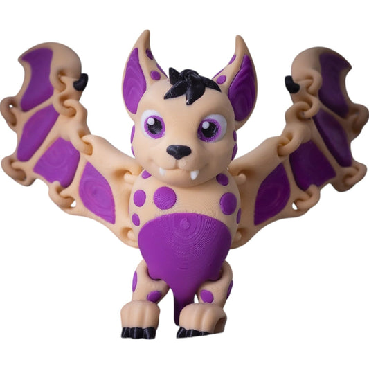 Adorable Articulated Halloween Bat – Poseable Purple & Beige Winged Creature Figurine for Teens & Adults – 3D Printed in Canada