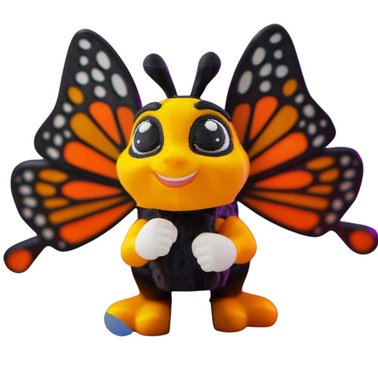 Adorable Monarch Butterfly Figurine with Articulated Wings – Cute 3D Character for Desk or Shelf Display – 3D Printed in Canada