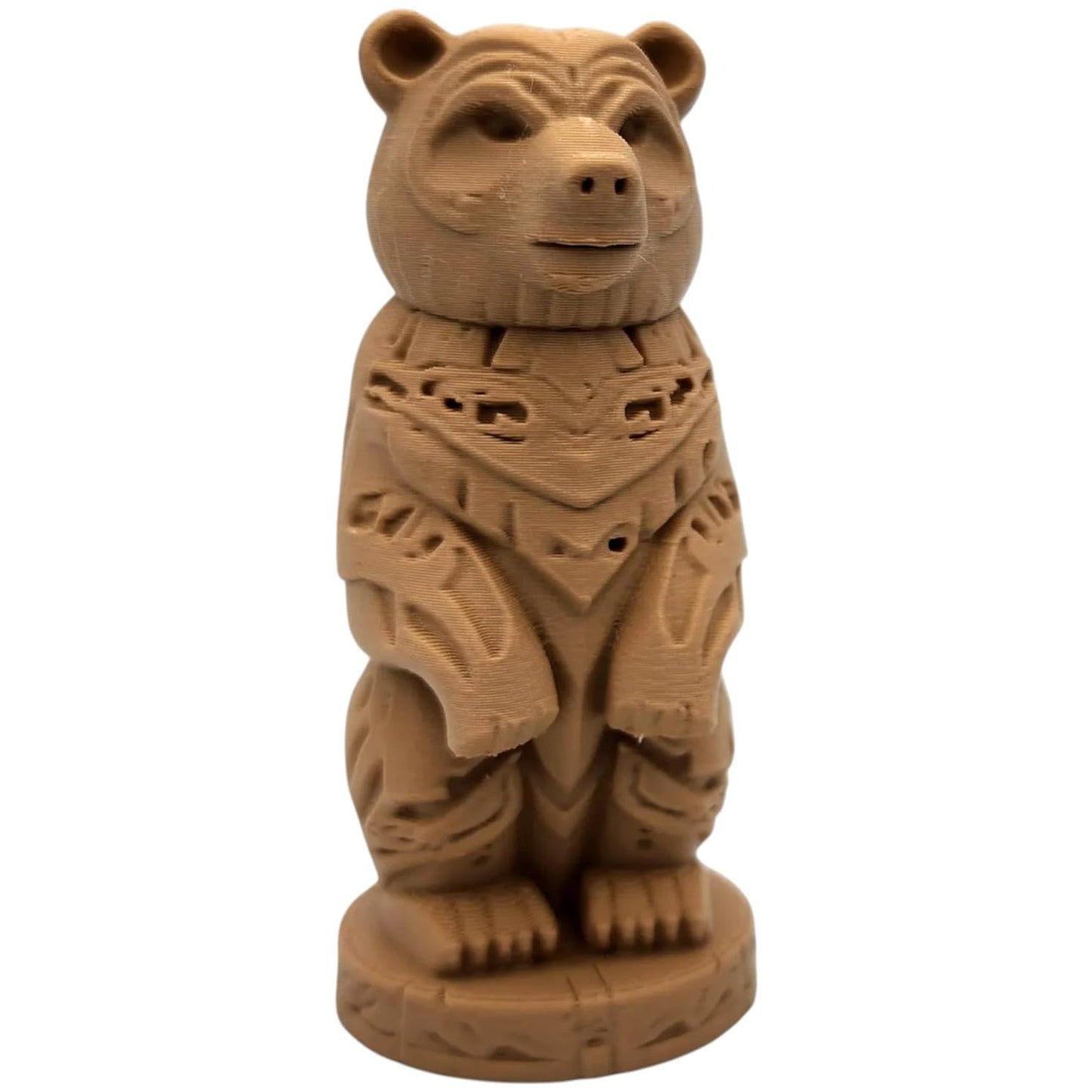 Wood Carved-Style Bear Totem Figurine – 3D Printed Tribal-Inspired Animal Sculpture for Nature Decor, Symbolic Displays & Rustic Shelves – 3D Printed in Canada
