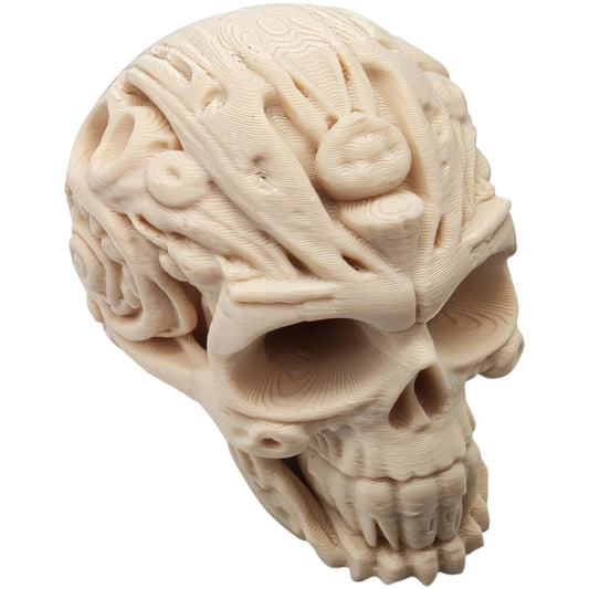 Carved Stone Skull – Ornamental Skull Sculpture with Tribal-Inspired Details for Gothic, Fantasy, or Occult Decor – 3D Printed in Canada