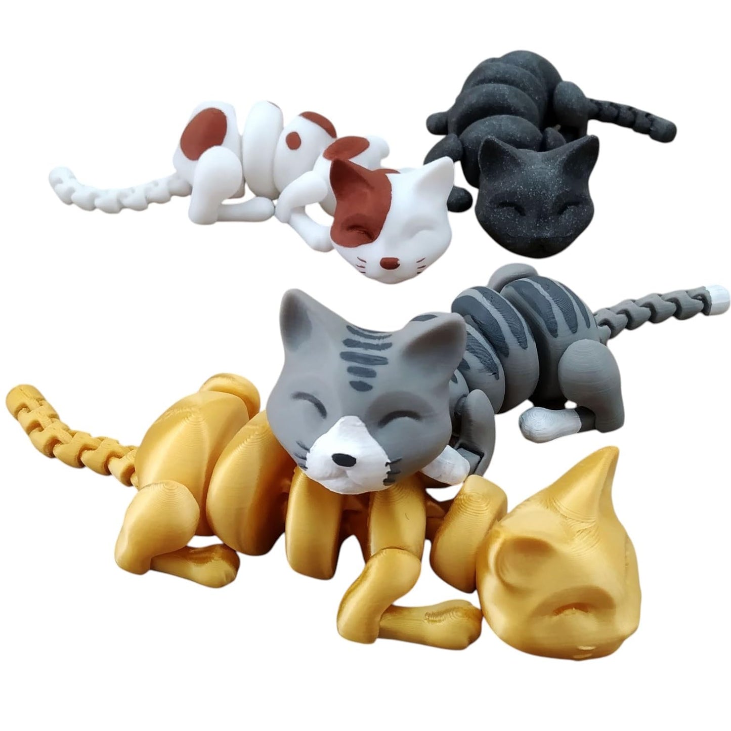 Lazy Cat 2-Pack – Articulated Cats for DIY Painting, Desk Décor & Calming Fidget Fun – 3D Printed in Canada