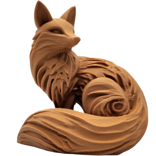 Wood Carved-Style Fox Figurine – Elegant 3D Printed Forest Animal Sculpture for Shelf Decor & Nature-Inspired Aesthetic – 3D Printed in Canada