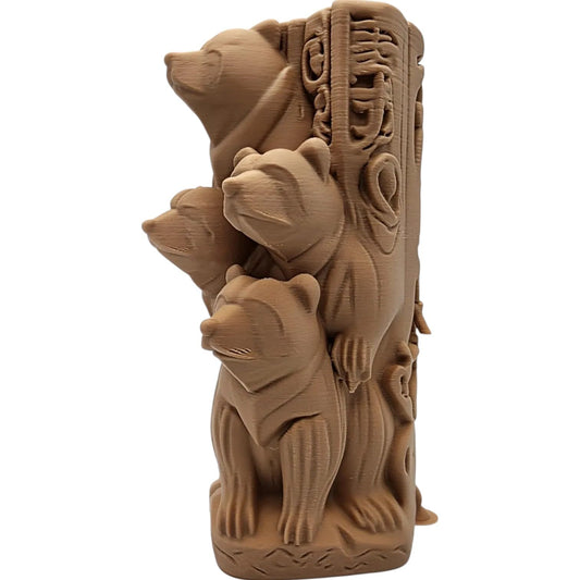 Wood Carved-Style Bear Family Sculpture – 3D Printed Rustic Wildlife Totem for Shelf Decor, Nature Collectors & Symbolic Gifts – 3D Printed in Canada