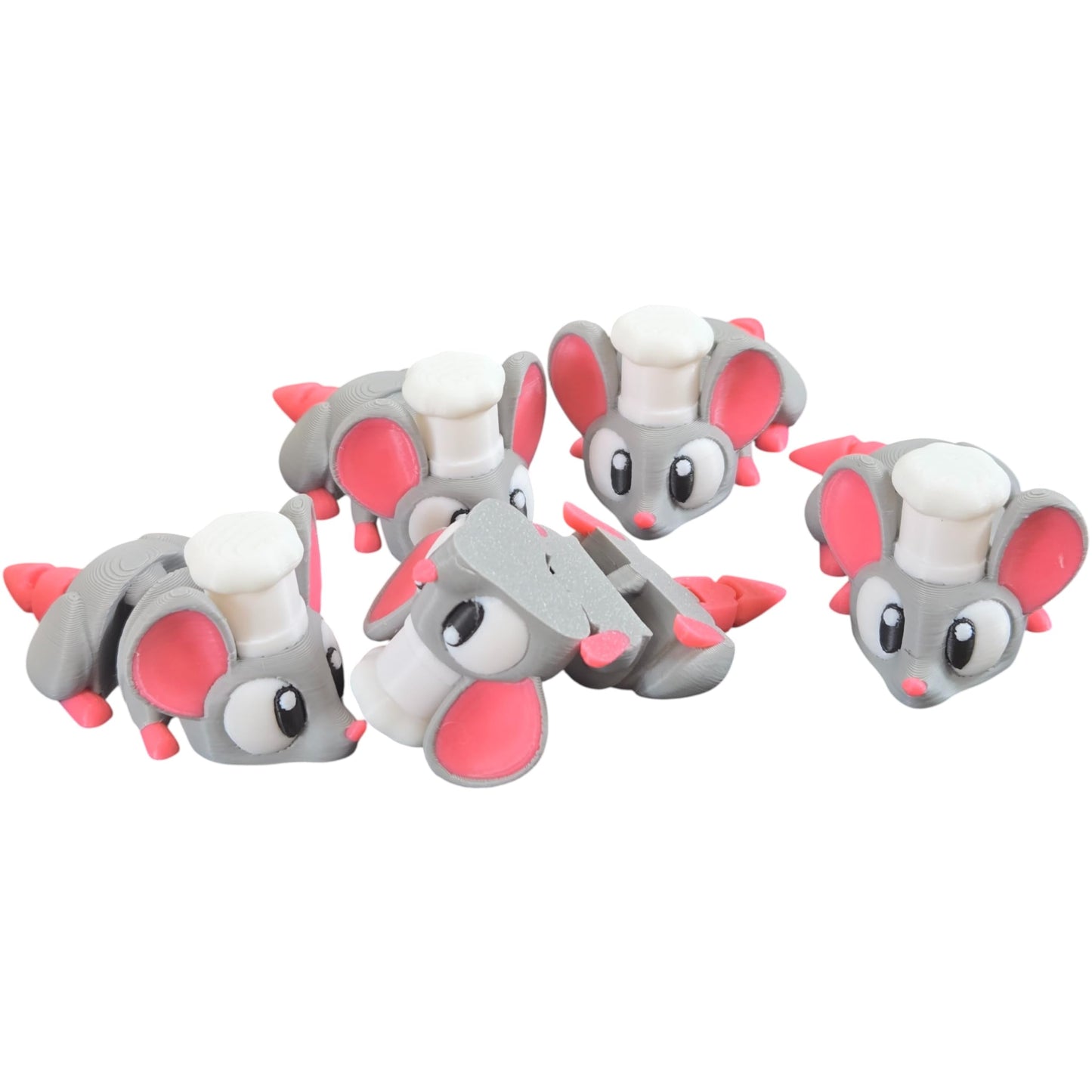 5-Pack Mini Baby Chef Mouse Figurines – Articulated Desk Pets, Poseable Fidget Toys, Mystery Mini Animals – 2 Inch Collectible Mice – 3D Printed in Canada