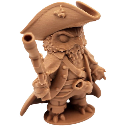 The Pirate Owl Wood Figurine – Fantasy Owl Buccaneer with Tricorn Hat & Flintlock Pistol – Owls & Dragons Collection – Paintable Miniature for Display or Diorama – 3D Printed in Canada