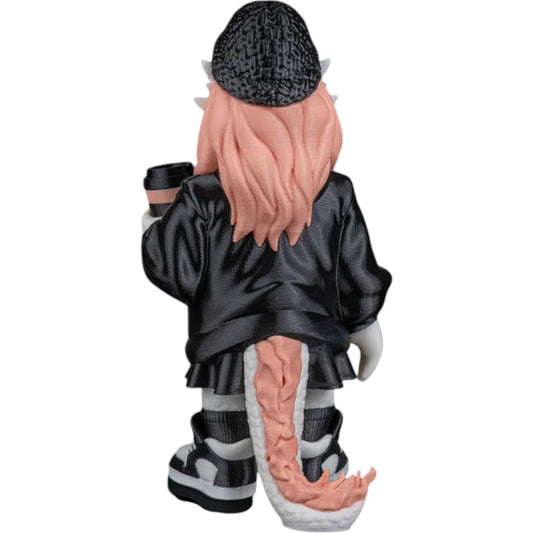 Lhukyveth “Lucy” Urban Creature Figurine – 3D Printed Designer Figure in Streetwear with Coffee Cup & Beanie – Art Toy for Teens & Adults – 3D Printed in Canada