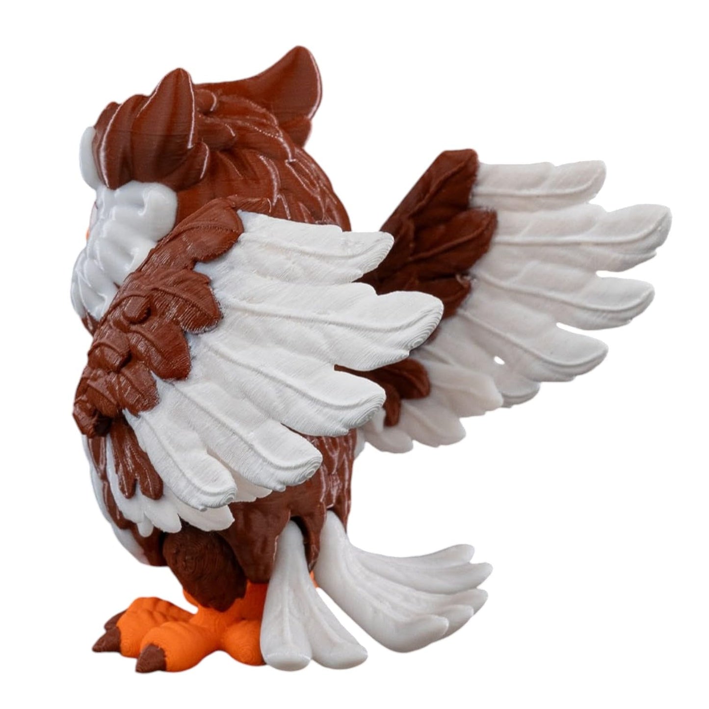 Articulated Owl Figurine with Poseable Wings – Brown and White 3D Printed Bird Sculpture – Collectible Desk Toy for Teens & Adults – 3D Printed in Canada