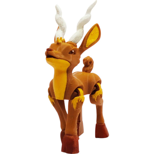 Articulated Antelope Figurine – 3D Printed Paintable Wildlife Model with Twisted Horns for Shelf Display or DIY Craft – 3D Printed in Canada