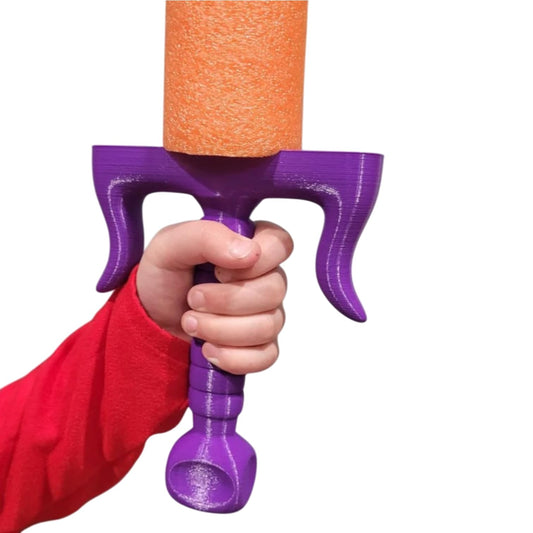 Waved Gem Pool Noodle Sword Handle – Fantasy Foam Blade Hilt with Sculpted Guard & Gem Pommel for Cosplay & LARP – 3D Printed in Canada