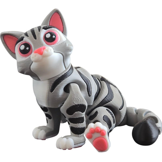 Adorable Articulated Cat Figurine – Poseable Tabby Desk Companion for Collectors & Cat Lovers – Cute Fidget Decor for Teens & Adults – 3D Printed in Canada