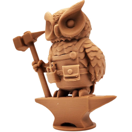 The Blacksmith Owl Figurine – Fantasy Owl on Anvil with Hammer & Apron – Tabletop Miniature for Display or Collection – 3D Printed in Canada