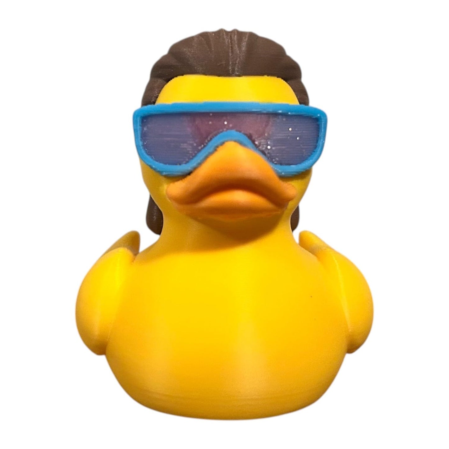 Mullet Duck Figurine – Retro Duck with 80s-Style Sunglasses & Flowing Mullet – Funny Desk Decor or Gift for Nostalgia Fans – 3D Printed in Canada