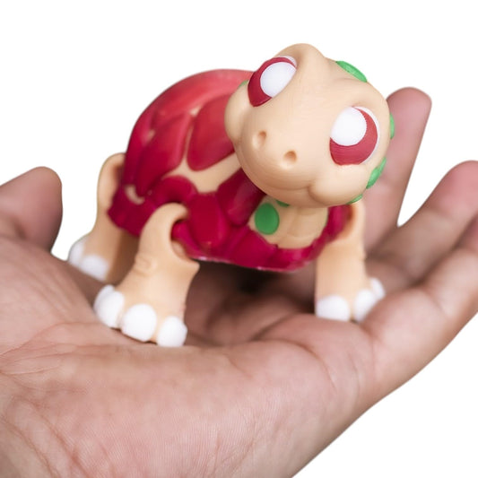 Adorable Articulated Tortoise – Poseable Red-Shelled Turtle Figurine with Movable Limbs for Teens & Adults – 3D Printed in Canada