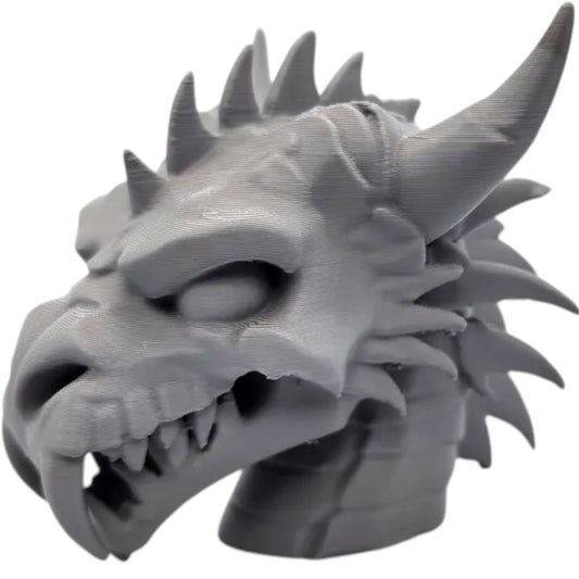 Undead Dragon Bust #2 – Gothic Bone-Textured Skull Sculpture with Horned Profile & Fanged Snarl – Fantasy Horror Display – 3D Printed in Canada