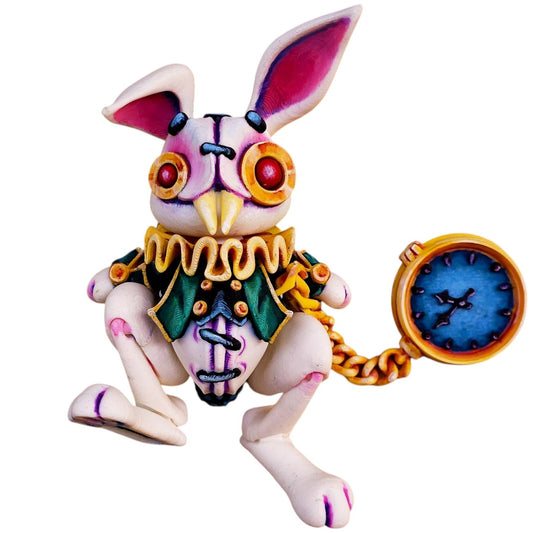 White Rabbit Figurine with Pocket Watch – Fantasy Shelf Decor & Collectible Display – 3D Printed in Canada