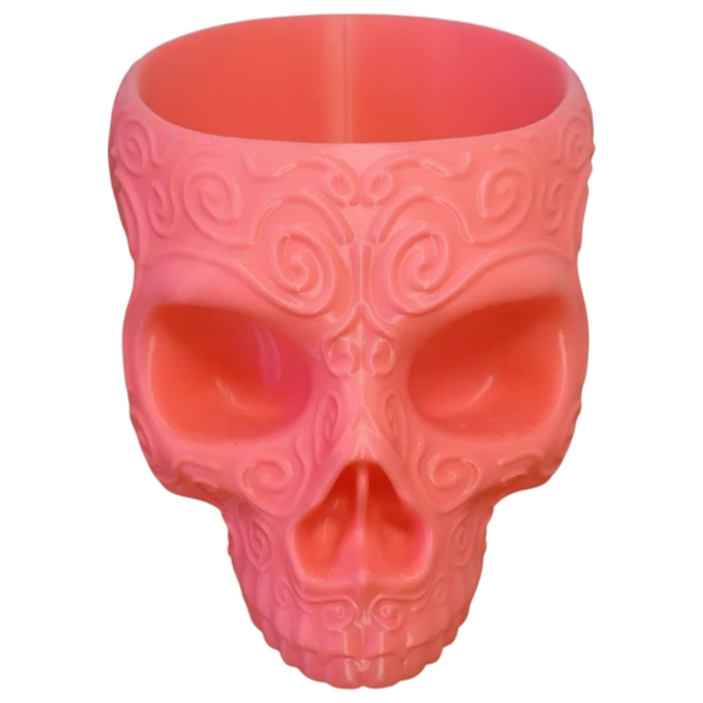 Sugar Skull Bowl with Embossed Swirl Design – Gothic Candy Dish or Decorative Container – Bright Pink – 3D Printed in Canada