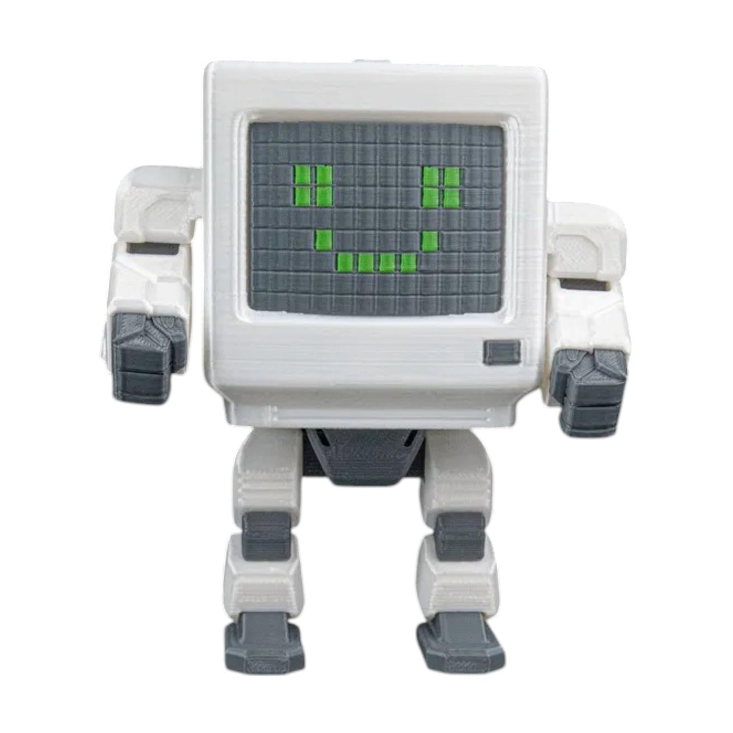 Retro Robot Figurine – Ramble The Computer Bot – Articulated Collectible with 3D Pixel Face & Detachable Keyboard – Desk Toy, Display Piece & Fidget – 3D Printed in Canada