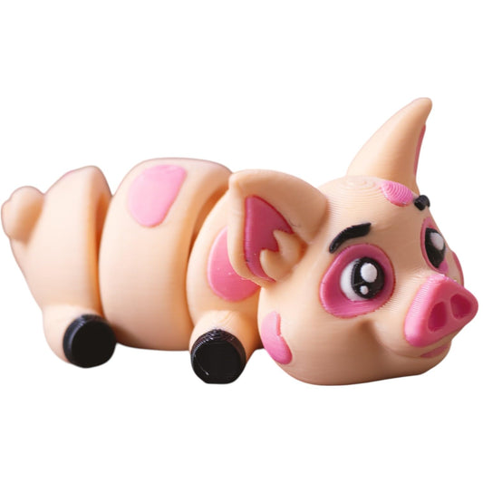 Adorable Flexible Pig Figurines – Set of 3 Poseable Cartoon-Style Pigs with Keychain Slot (No Keyring) – Cute Desk Companions & Fidget Decorations – 3D Printed in Canada