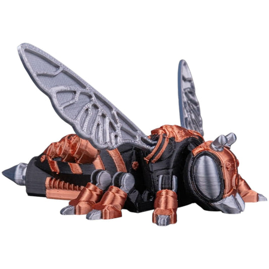 W4-5P FuryStinger Robotic Wasp Figurine – Black and Copper Mech Insect Model with Wing Blades and Drill-Tip Tail – 3D Printed in Canada