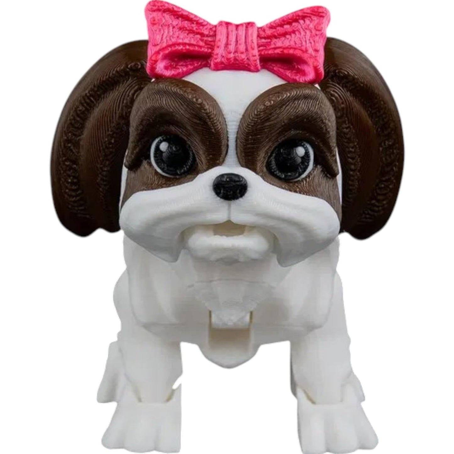 Rachel The Shih Tzu – Articulated Dog Figurine with Pink Bow, Poseable Collectible Desk Pet or Fidget Model for Dog Lovers – 3D Printed in Canada