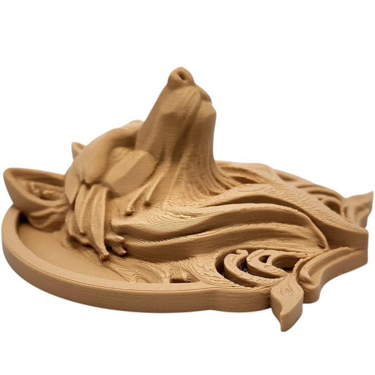 Wolf Relief Sculpture Wall Art – 3D Printed Woodland Animal Head with Ornamental Frame, No Supports – 3D Printed in Canada