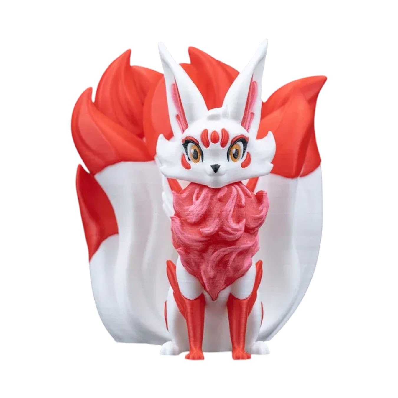 Kitsura The Spirit Fox Figurine – Eternal Guardians – Mystical Nine-Tailed Fox Statue for Desk or Shelf – Red and White Anime-Inspired Fox Totem – 3D Printed in Canada