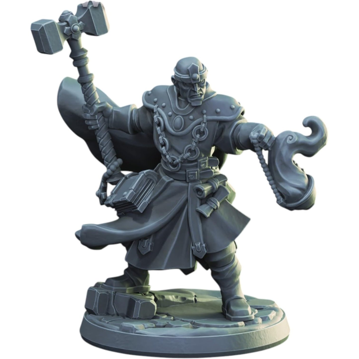 Holy Warrior Priest Miniature with Hammer & Tome for RPG Battles, Fantasy Dioramas & Painting – 3D Printed in Canada
