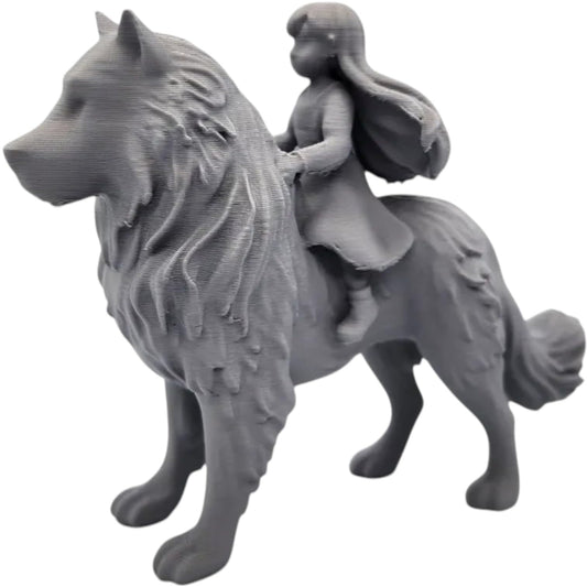 Girl Riding Dog Miniature – Fantasy Animal Rider Figurine, Whimsical Shelf Decor or Tabletop Display Piece – 3D Printed in Canada