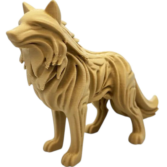 Wood-Style Wolf Figurine – 3D Printed Guardian Animal Statue for Shelf Display, Rustic Animal Lover Gift – 3D Printed in Canada